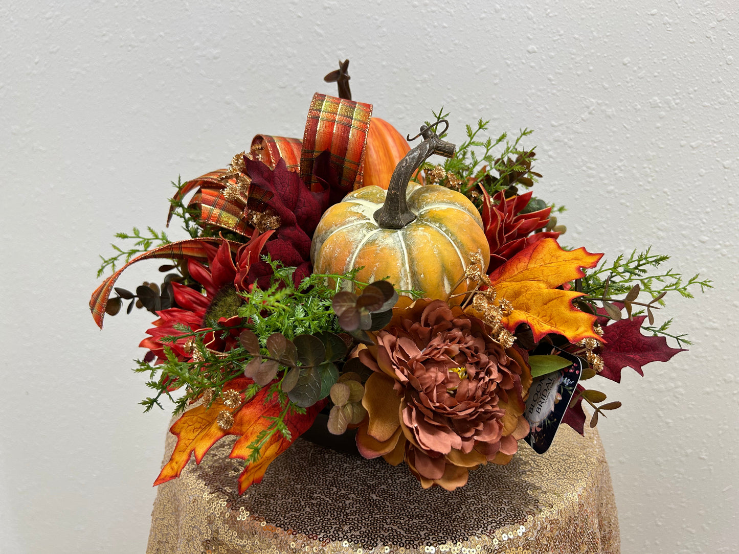 Black Dough Bowl Pumpkin Arrangement