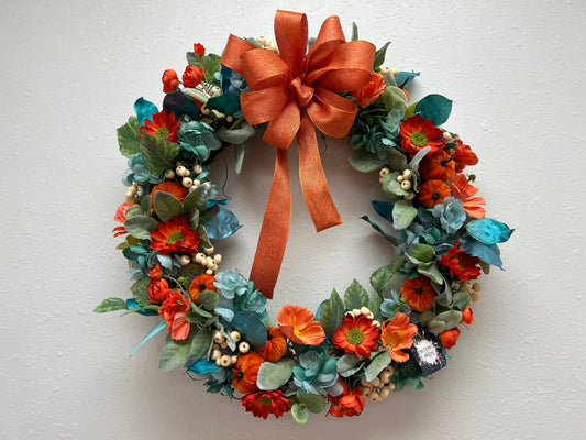 Teal & Orange Fall Wreath