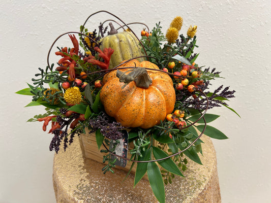 Barnwood Pumpkin Box Arrangement