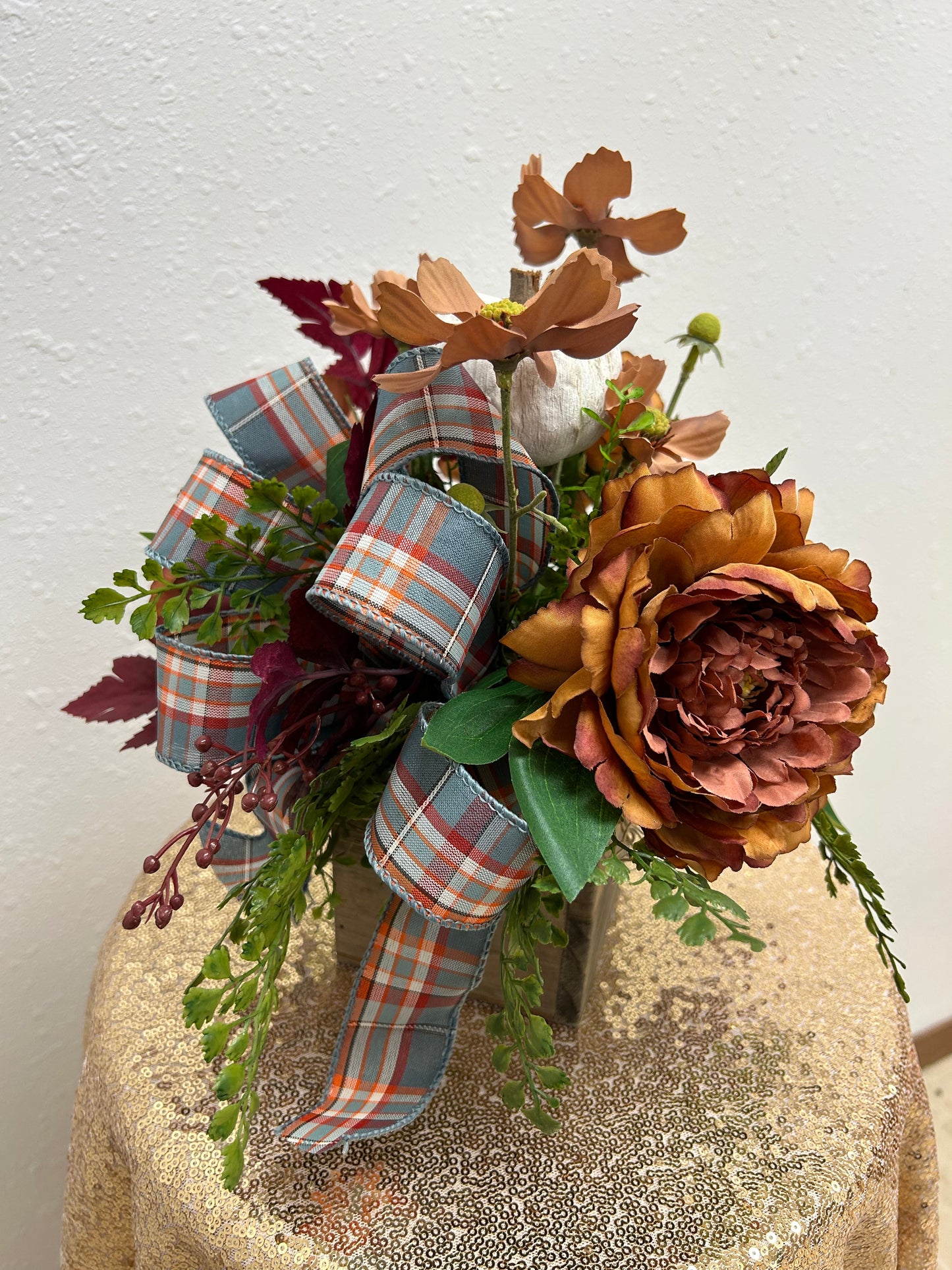 Copper Peony & Pumpkin Plaid Arrangement