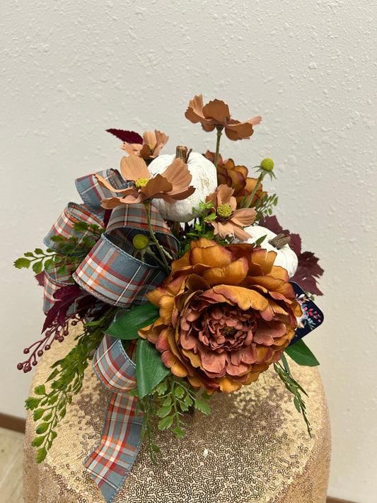 Copper Peony & Pumpkin Plaid Arrangement