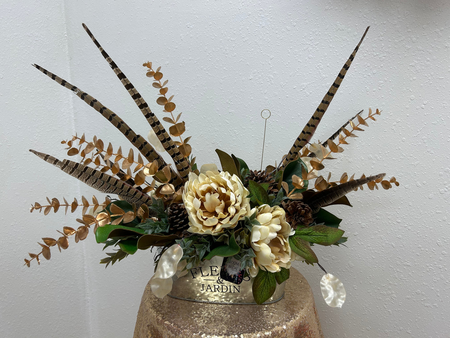 Golden Pheasant & Peony Arrangement