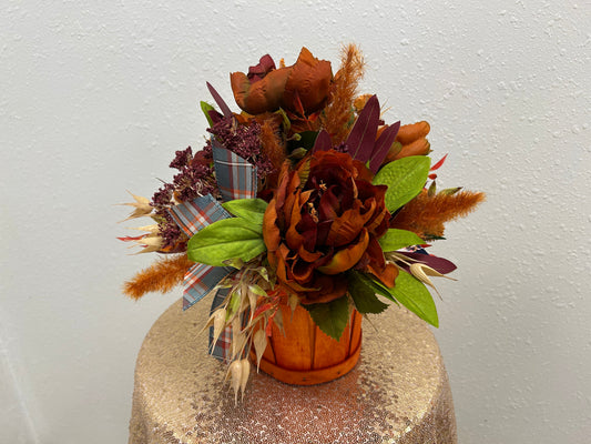 Orange Peony Bushel Basket Arrangement