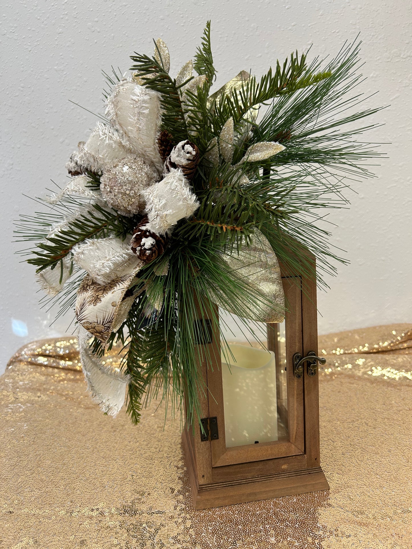 Frosted Pine Lantern Arrangement