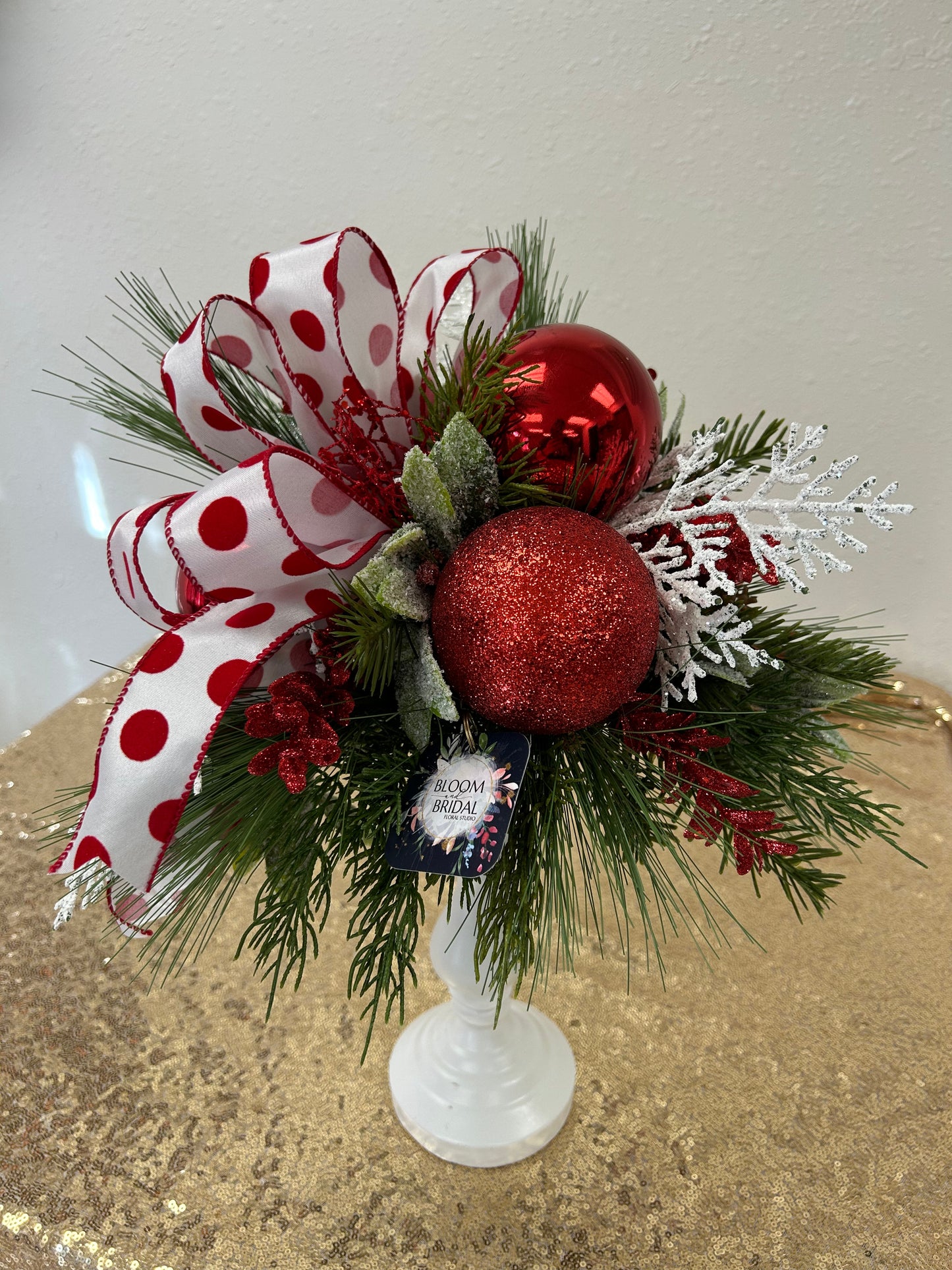 Red and White Whimsy Pedestal Arrangement