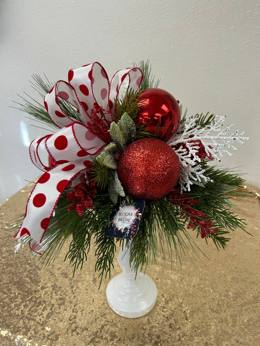 Red and White Whimsy Pedestal Arrangement